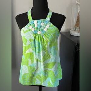 LILLY PULITZER EMBROIDERED 100% SILK HALTER TOP SIZE 0